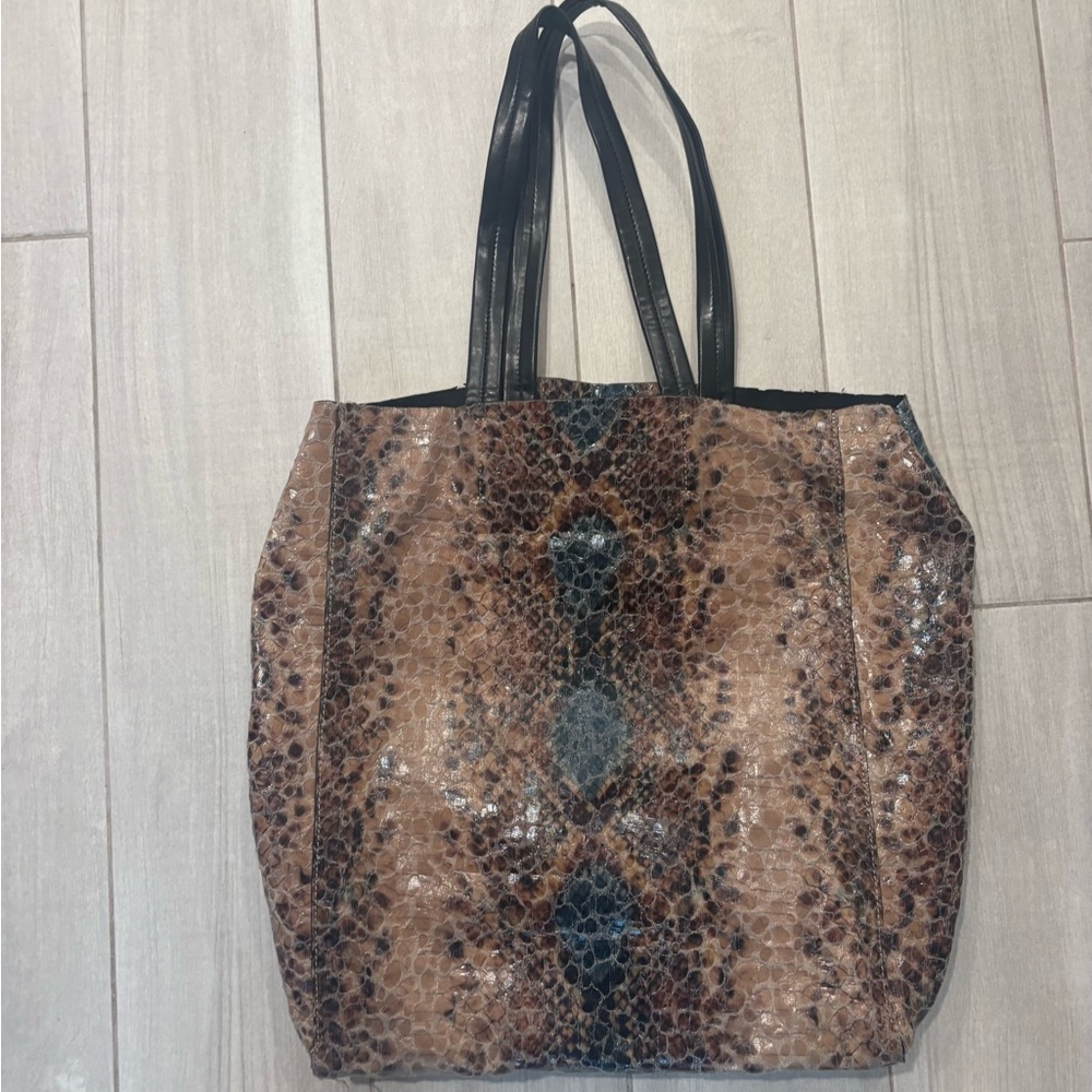 Sorial Brown Snake Print Leather Tote Bag
